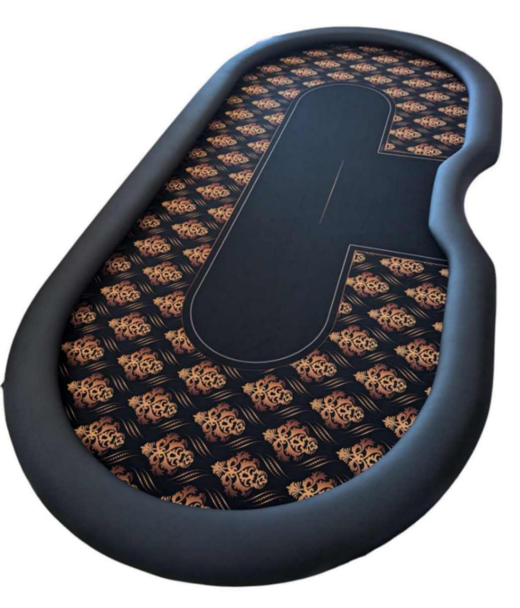 Professioneller Pokertisch mit schwarz-goldenem Muster aus Pik-Spielkartensymbolen